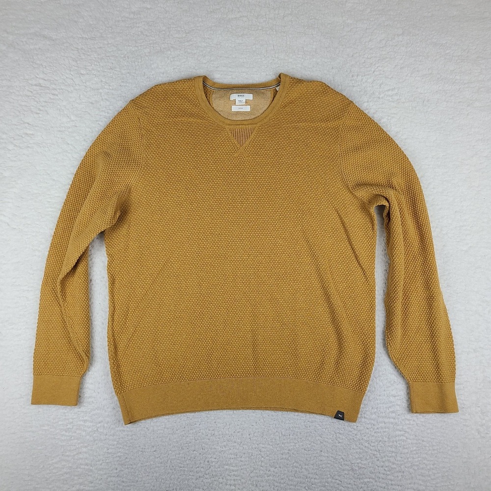 BRAX‎ Sweater Mens XL Pale Yellow Hi Flex Waffle Knit Crewneck Sweatshirt Rick